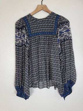 Ulla Johnson Reema Moonlight Silk Chiffon Paisley Boho Blue Blouse size 6 $390